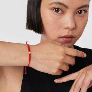 Tous Black Cord and Gold Sweet Dolls XXS Heart Bracelet